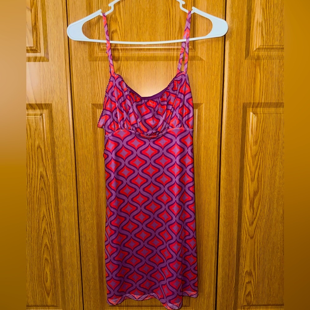 Red and purple mini dress